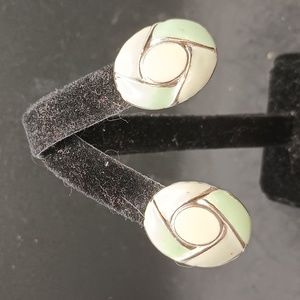 Vintage cream green enamel earrings